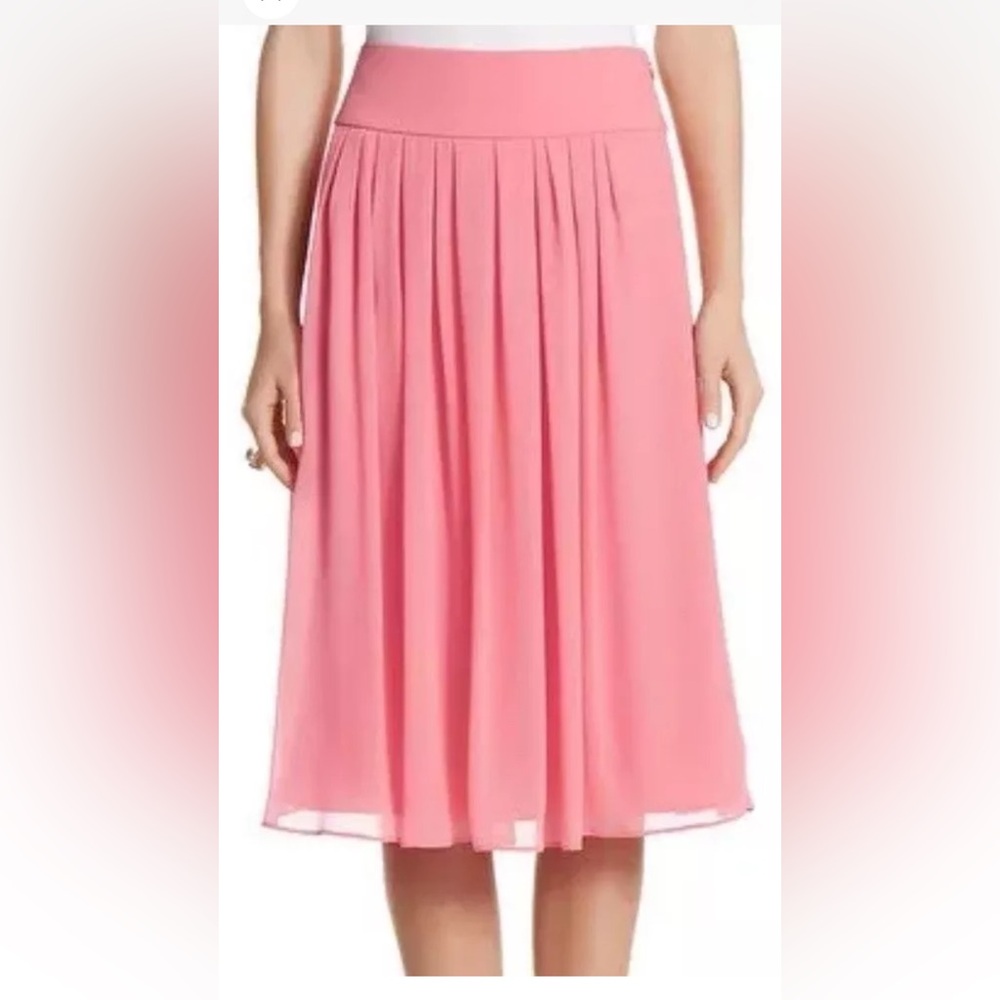 NWT White House Black Market Skirt Size 6 Soft Pleated Midi Skirt Coral Chiffon